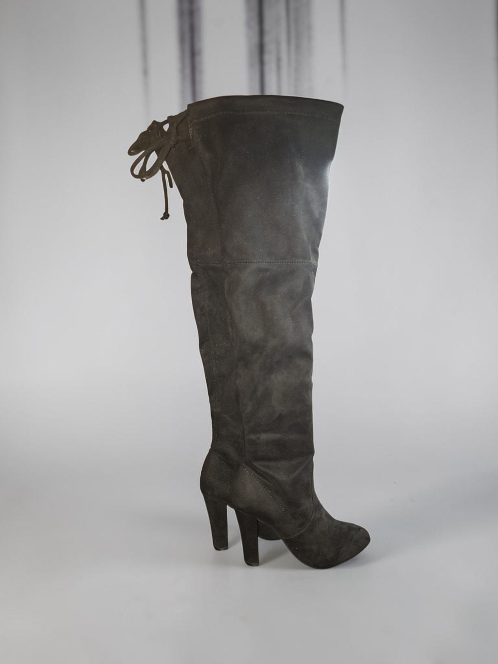 Steve Madden Black Over-the-Knee Suede Lace-Back High Heel Boots